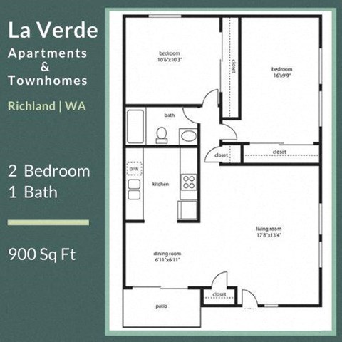 La Verde Apartments Two Bedroom One Bathroom Floor Plan